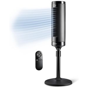 Ventilador de Torre com Controle Remoto Distância Máxima do Ar 9 Metros 4 Velocidades Temporizador de 24H Altura Ajustável 110V 48W Lasko EST100 Preto