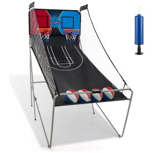 Basquete Eletrônico Arcade Dobrável Giantex com 8 Modos de Jogo 4 Bolas 2 Cestos Bomba de Ar e Placar LCD Ideal para Adultos e Crianças.