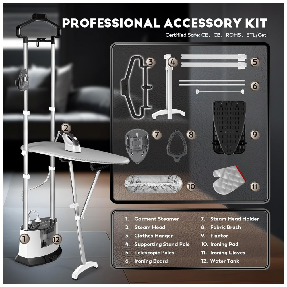 CGOLDENWALL Steamer, Passadeira e Vaporizador Comercial de Roupas Vertical com Opções de Passar a Ferro Pendurado e Plano - Imagem 7