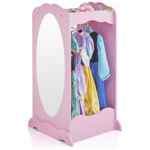 Armário infantil para fantasias Guidecraft Dress Up Cubby Center Rosa com espelho prateleiras e ganchos laterais