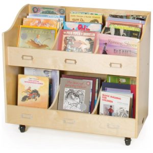 Carrinho organizador de livros Guidecraft Mobile Book Organizer Natural em madeira bétula com rodízios e 3 prateleiras