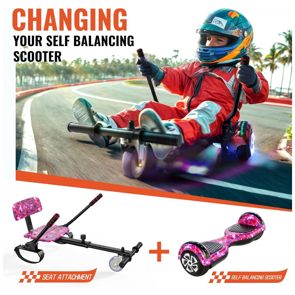 Hoverboard com Assento para Crianças e Adultos, Autoequilíbrio 6,5 e 8,5 polegadas, Bluetooth com Luzes LED Coloridas e Kart Estrelar Roxo - Imagem 2