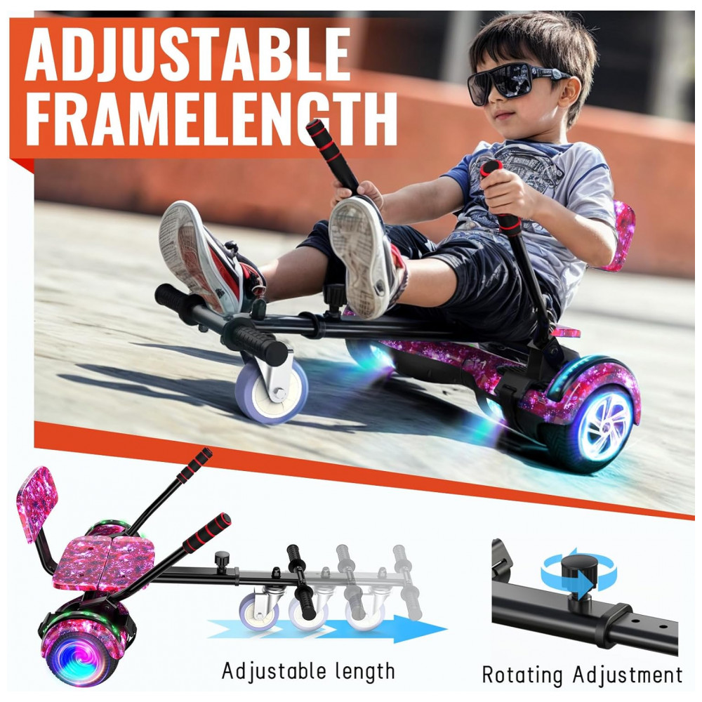Hoverboard com Assento para Crianças e Adultos, Autoequilíbrio 6,5 e 8,5 polegadas, Bluetooth com Luzes LED Coloridas e Kart Estrelar Roxo - Imagem 3