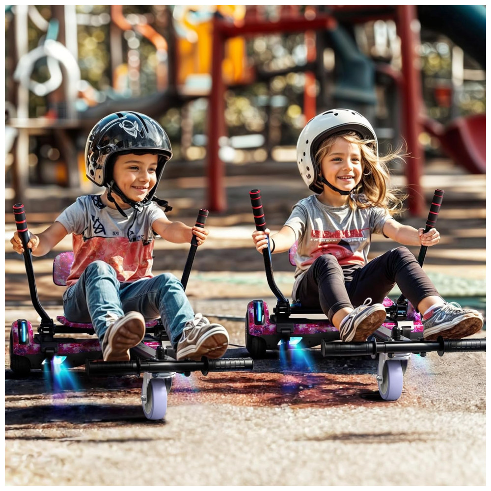 Hoverboard com Assento para Crianças e Adultos, Autoequilíbrio 6,5 e 8,5 polegadas, Bluetooth com Luzes LED Coloridas e Kart Estrelar Roxo - Imagem 6