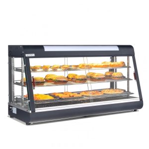 Expositor Aquecedor de Alimentos ROVSUN Preto 3 Níveis 122 cm com Prateleiras Ajustáveis Removíveis e Portas Duplas 110V.