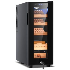 Umidor Elétrico Tylza 35L: Controle Preciso de Umidade e Temperatura Armário com Cedro Espanhol e Trava de Segurança Refrigerador 35 Litros