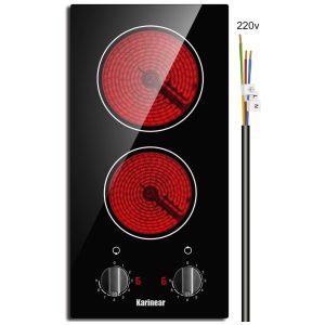 Fogão de Mesa Elétrico Karinear 30 Centímetros Cooktop de Vidro Cerâmico Embutido Controle por Botões Segurança contra Superaquecimento