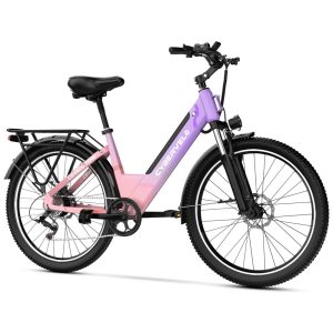 Bicicleta Elétrica Aoango 1000W Pico | 7 Velocidades Suspensão Dianteira Tela LCD Bateria 48V 720Wh Até 128km de Autonomia Gradiente Rosa e Lilás