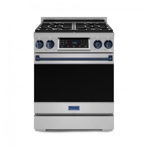 Fogão a gás GLP profissional 76cm Thor Kitchen Gordon Ramsay inox/azul marinho painel touch basculante convecção grelha contínua 129L 110V