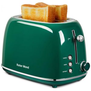 Torradeira Elétrica Retrô de 2 Fatias em Aço Inoxidável com 6 Níveis de Tostagem e Bandeja de Migalhas Removível 825W Roter Mond Verde