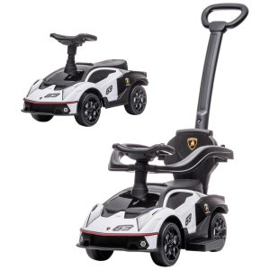 Carrinho de Passeio Infantil 2 em 1 com Buzina Compartimento Sob o Assento Som e Volante para Crianças Aosom Branco
