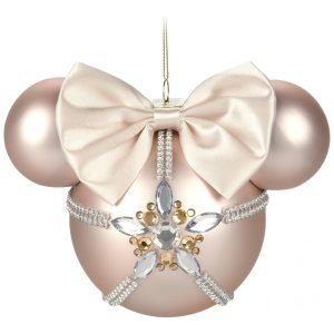 Enfeite Natalino Disney Minnie Mouse Sketchbook Bola de Vidro com Detalhes Rosé e Pedras Preciosas