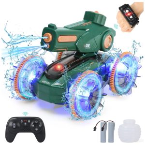 Carro de Controle Remoto 3 em 1 Carro Barco e Tanque com Jato de Água Luzes e Controle por Gestos IQBOX Verde