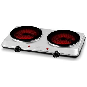 Cooktop Duplo Elétrico de Cerâmica Infravermelha OVENTE 1500W - Prático e Portátil para Cozinhar em Qualquer Lugar