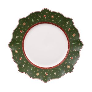Prato Natal para Jantar de 27 cm Elegância e Praticidade em Sua Mesa com Formato Redondo e Material de Porcelana Premium Rosenthal Branco e Verde