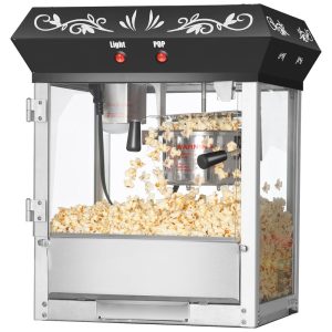 Máquina de Pipoca Great Northern Foundation Preta 170 g Estilo Antigo de Cinema Ideal para Uso Doméstico e Festas. Produza Pipoca Fresca.