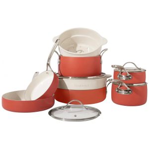 Conjunto de Panelas e Frigideiras Antiaderentes em Alumínio com Revestimento Cerâmico 12 Peças Bloomhouse Laranja