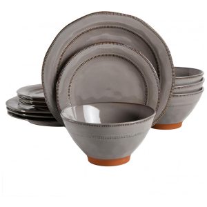 Aparelho de Jantar com 12 Peças em Cerâmica e Esmalte Reativo Gibson Elite Terranea Cinza