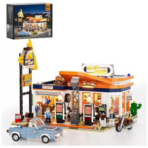 Conjunto de Blocos de Montar FUNWHOLE Posto de Gasolina LED 1608 Peças Veículos Retrô Temática Viagem Estrada Modelo F9065-MT-EU