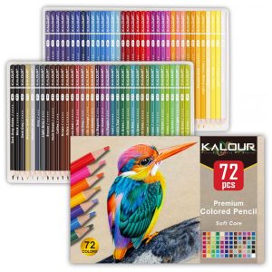 Conjunto de Lápis de Cor Kalour com 72 Cores para Livros de Colorir para Adultos Núcleo Macio Ideal para Desenhar Misturar e Sombrear Ótimo Presen