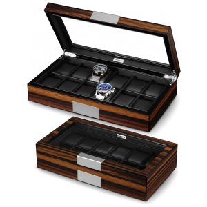 Caixa Estojo de Madeira para Relógios com 12 Compartimentos Lifomenz Co Marrom