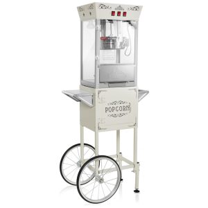 Máquina de Pipoca Estilo Cinema com Carrinho e Chaleira 028g Creme. Popper sobre rodas estilo vintage ideal para festas e eventos.