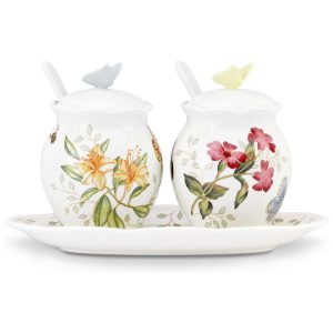 Conjunto de Potes para Mantimentos de 2L Inclui 2 Colheres e 1 Bandeja em Porcelana Lenox 833956 Branco Colorido