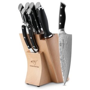 Conjunto de Facas em Aço Inoxidável com Bloco de Bancada 9 Peças NANFANG BROTHERS Preto