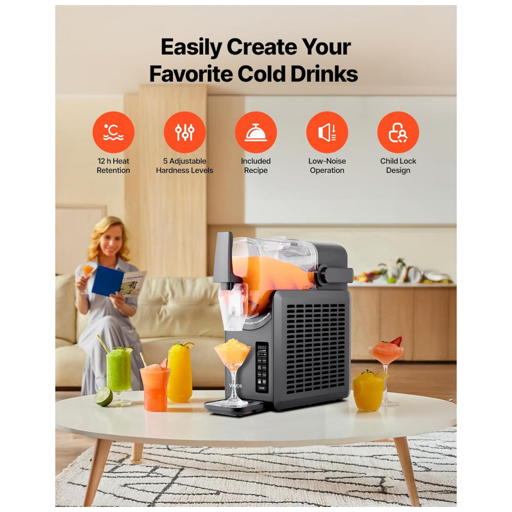 Máquina de Frozen VEVOR, 2,6L sem a necessidade de gelo para uso doméstico, Preparador de Bebidas Congeladas com 5 Programas Pré-definidos, - Imagem 4
