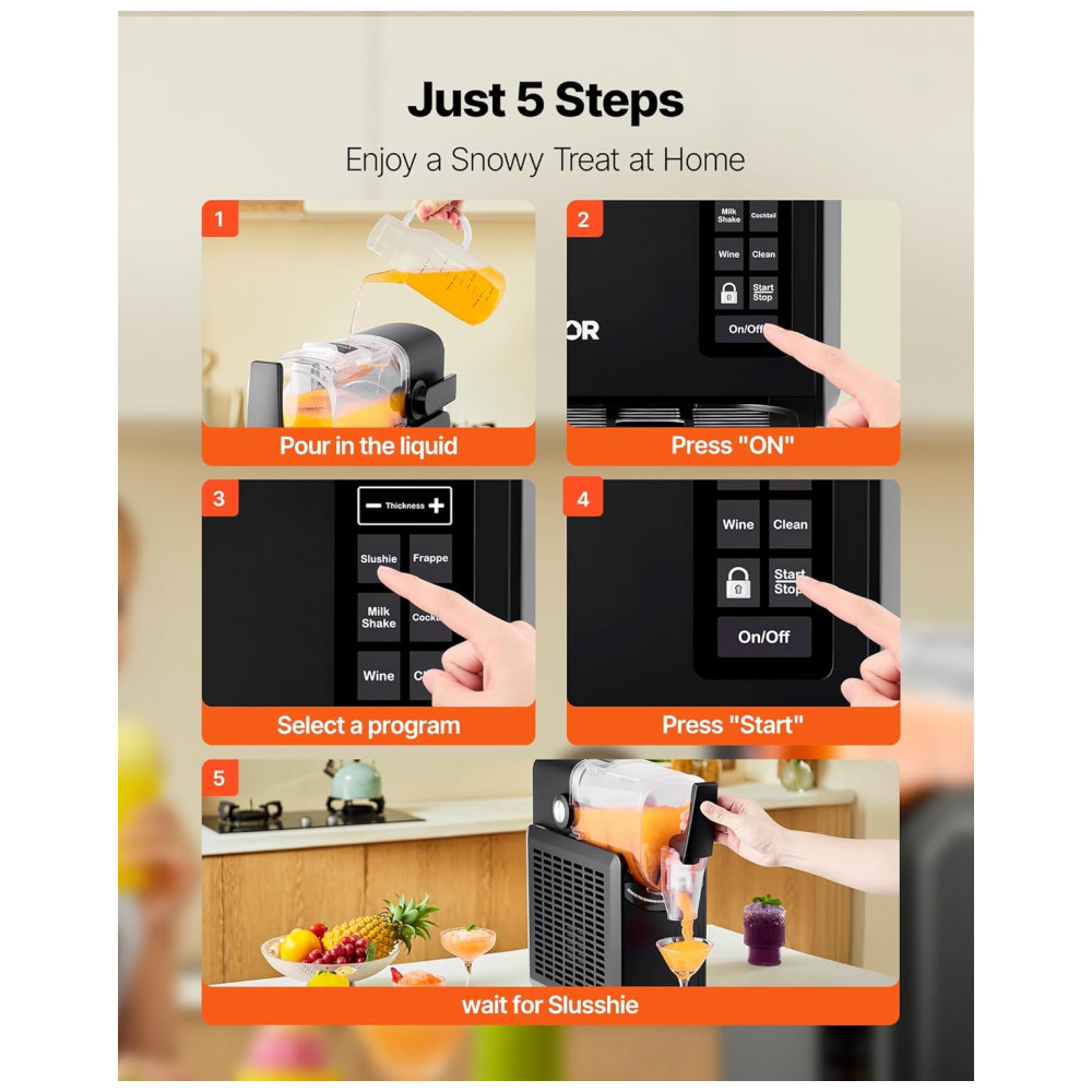 Máquina de Frozen VEVOR, 2,6L sem a necessidade de gelo para uso doméstico, Preparador de Bebidas Congeladas com 5 Programas Pré-definidos, - Imagem 5