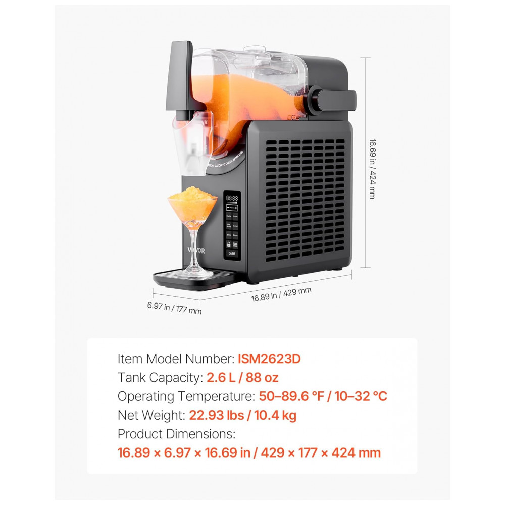 Máquina de Frozen VEVOR, 2,6L sem a necessidade de gelo para uso doméstico, Preparador de Bebidas Congeladas com 5 Programas Pré-definidos, - Imagem 7