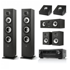 Sistema de home theater Polk Audio Dolby Atmos com receiver Denon AVR-S570BT 7.1.2 canais preto HDMI - Som 8K e Tecnologia Avançada