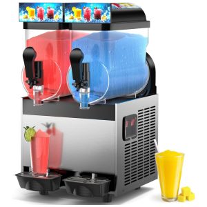 Máquina de Raspadinha Drink Comercial Mojgar 30L com Luz LED 15L 2 Tanques Fazedor de Bebidas Congeladas para Margarita Suco Smoothie Daiquiri