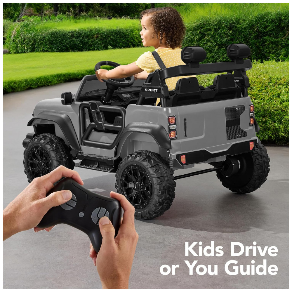 Carro Elétrico Infantil Best Choice Products 24V Cinza Claro, Caminhão 2 Lugares, com Controle Remoto, Bluetooth, Luzes LED e Capacidade para 60 kg - Imagem 4