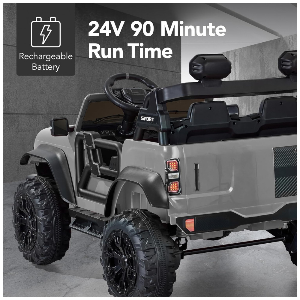 Carro Elétrico Infantil Best Choice Products 24V Cinza Claro, Caminhão 2 Lugares, com Controle Remoto, Bluetooth, Luzes LED e Capacidade para 60 kg - Imagem 5