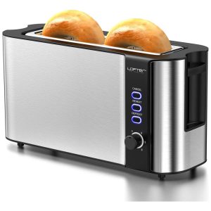 Torradeira Elétrica de 2 Fatias com 6 Níveis de Tostagem e Função Bagel 1000W 110v LOFTER Prateado