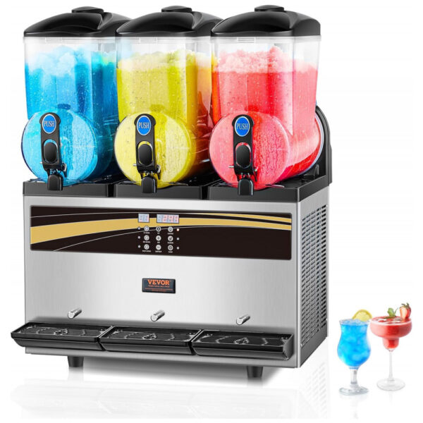 Máquina de Raspadinha Comercial VEVOR, Máquina de Raspadinha Triplo Tanque 15Lx3, Fabricante de Bebidas Congeladas em Aço Inoxidável para Margaritas,