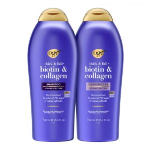Biotin Collagen Shampoo e Condicionador 750 ml com Vitamina B7 e Proteína Hidrolisada de Trigo para Cabelos Finos OGX 67451 Violeta