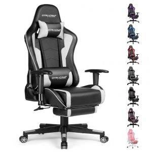 Cadeira Gamer Ergonômica Ajustável com Apoio para os Pés e Branca GTRACING Branco