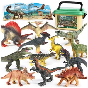 Kit 12 Dinossauros Jurássicos Realistas com Livreto Informativo Educacional para Crianças Acima de 3 Anos OENUX