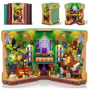 Conjunto de construção book nook OKKIDY Magic Potion com luz 1033 peças para estante e decoração