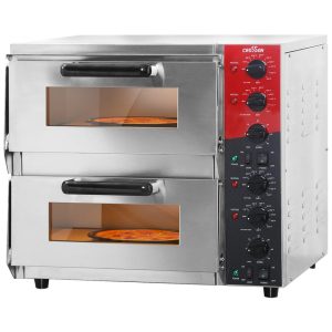 Forno de Pizza Elétrico Duplo Profissional com Controle de Temperatura 110V 3200W Crosson Prata