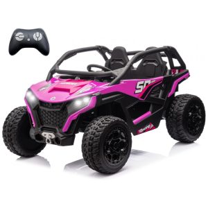 Carrinho Elétrico Infantil 4x4 Sopbost XL 24V 10Ah 2 Lugares 4 Motores 75W Controle Remoto Suspensão Molas Bluetooth Rosa