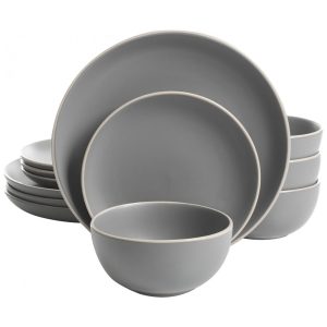 Aparelho de Jantar com 12 Peças em Cerâmica Serve 4 Pessoas Gibson Home Rockaway Cinza Matte