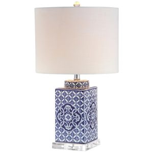 Abajur Luminária de Mesa Estilo Tradicional com 58 cm de Altura para Quarto Sala de Estar e Escritório 110V 100W JONATHAN Y Azul e Branco