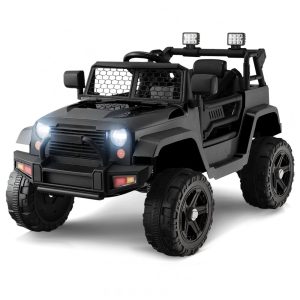 Caminhão Elétrico Infantil OLAKIDS Preto 12V Jeep 2 Velocidades Controle Remoto Suspensão Porta Dupla LED Música USB MP3 TF