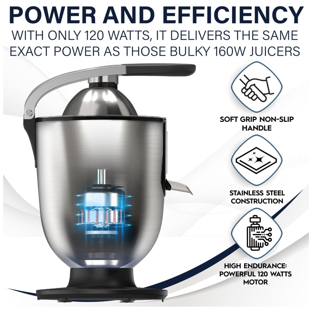 Espremedor Elétrico Eurolux Premium Inox Motor 160W Automático Controle de Polpa Alça Soft Grip Silencioso Peças Lava-louças 110V - Imagem 2