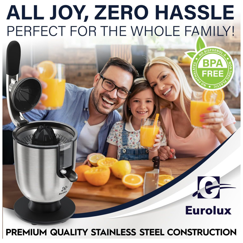 Espremedor Elétrico Eurolux Premium Inox Motor 160W Automático Controle de Polpa Alça Soft Grip Silencioso Peças Lava-louças 110V - Imagem 5