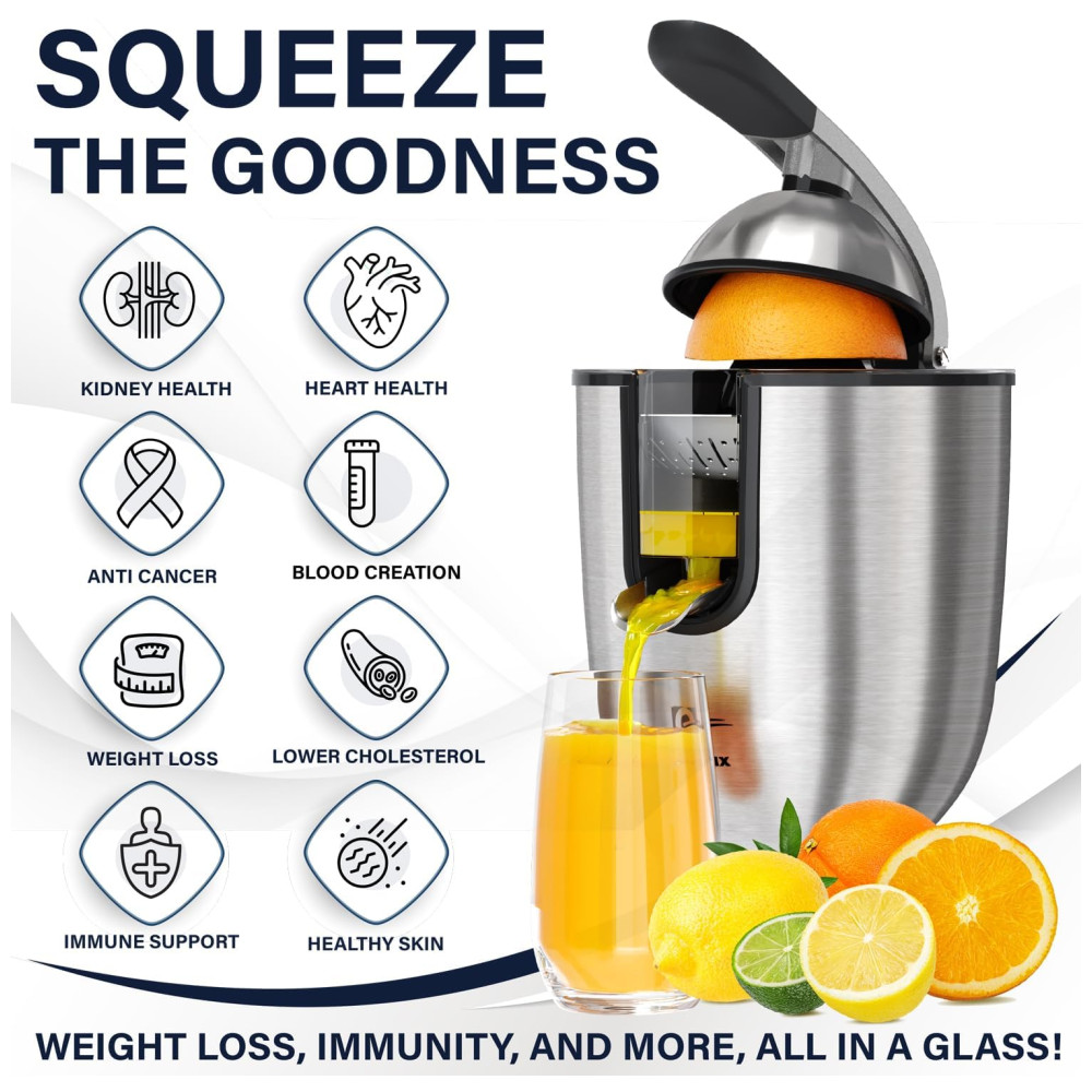 Espremedor Elétrico Eurolux Premium Inox Motor 160W Automático Controle de Polpa Alça Soft Grip Silencioso Peças Lava-louças 110V - Imagem 8