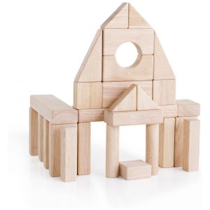 Blocos de madeira Guidecraft Unit Blocks Set A com 28 peças em rubberwood para construção e introdução a conceitos de engenharia STEM